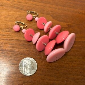 Vintage pink plastic earrings, dangling, clip-ons